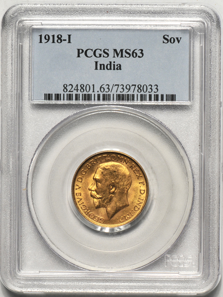 Great Britain - Five Sovereigns certified by PCGS.