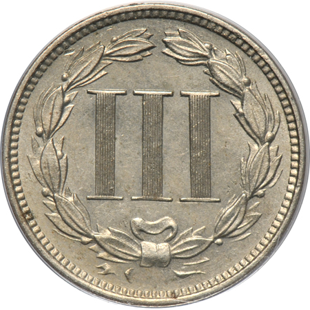 Thirteen three-cent nickels.