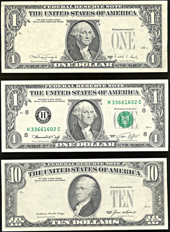 Three small size Federal Reserve Note printing errors.