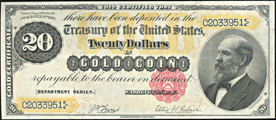 1882 $20.00.  VF.