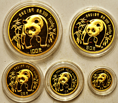 China - 1986 proof gold Panda set.