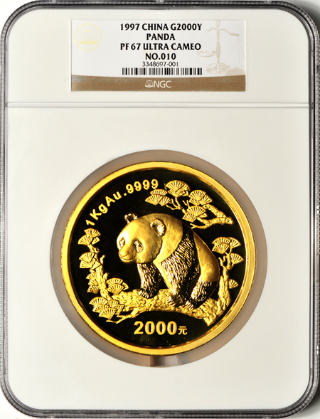 China - 1997 1 kilo gold Panda, 2000 Yuan, NGC PF-67 Ultra Cameo.