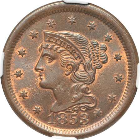 1853 NGC MS-64 BN.