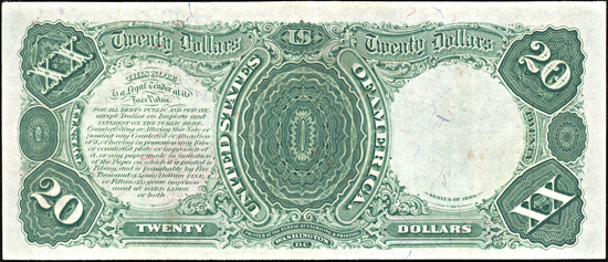 1880 $20.00.  Small Seal Red Numbers. XF.