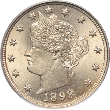 Seven PCGS certified MS-64 Liberty nickels.