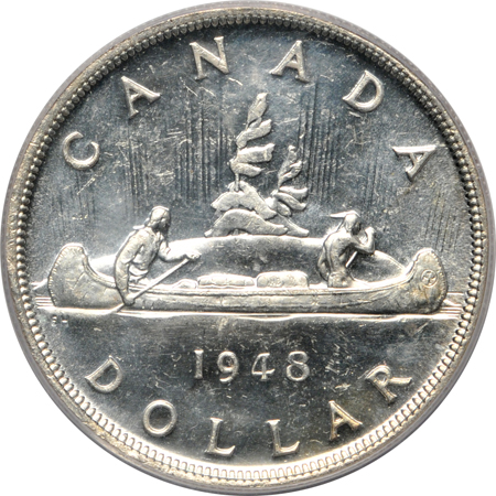 Canada - 1948 Voyageur silver dollar, PCGS MS-62.