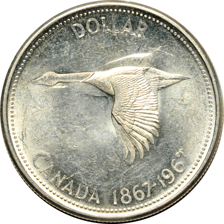 Canada - 1967 silver dollar, double struck, BU.