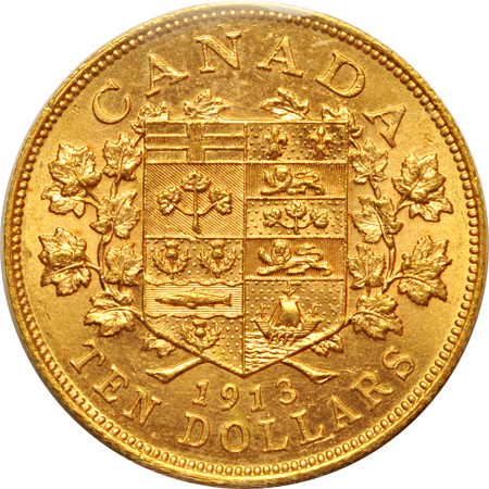 Canada - 1913 $10 gold, MS-63.
