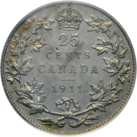 Canada - 1911 twenty-five cent, PCGS SP-64 (green label).