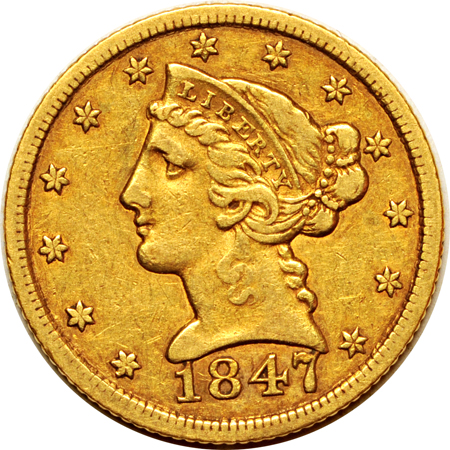 1854-O Large Date VG, plus an 1847 half-eagle F.