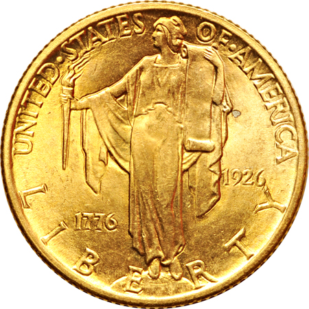 1926 America Sesquicentennial, MS-60 with retained obverse strike-through.