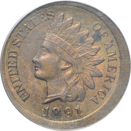 1891 Broadstruck on T-1 planchet PCGS MS-62BN.