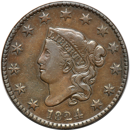 Seventeen consecutive large-cents dated 1824 through 1840.