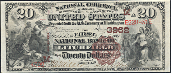 1882 $20.00. Litchfield, IL Charter# 3962 Brown Back. PCGS AU-58.