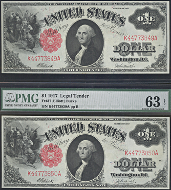 Sequential pair of 1917 $1.00.  PMG CHCU-63 EPQ.