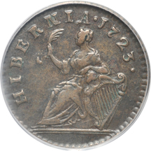 1723 Hibernia Farthing DEI. GRATIA. REX. PCGS XF-45.