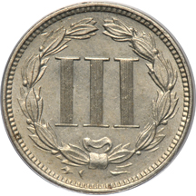 Thirteen three-cent nickels.