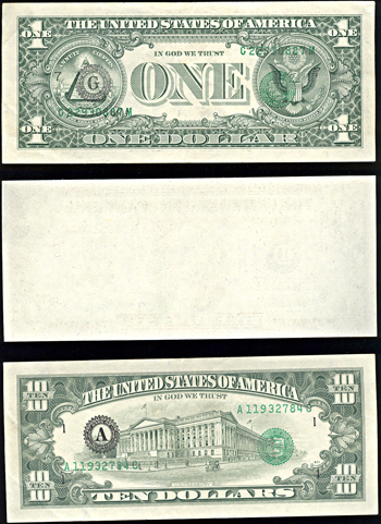 Three small size Federal Reserve Note printing errors.