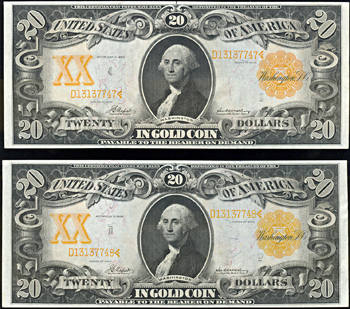 Sequential pair of 1906 $20.00.  CHCU.