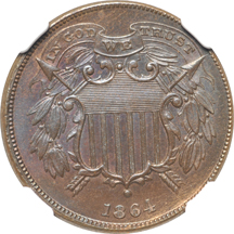 1864 Small Motto. NGC MS-65 BN.