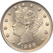 Seven PCGS certified MS-64 Liberty nickels.