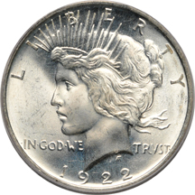 Four certified Peace dollars.