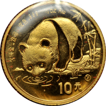 China - Collection of seven 1/10oz gold Panda coins, 1982 through 1987 (both S and Y mint), in a Panda Prestige Set case.