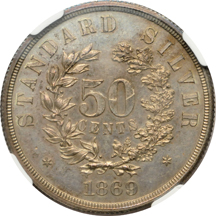 1869 half-dollar pattern (J-754) NGC PF-60.