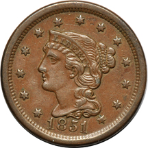 Sixteen consecutive large-cents dated 1842 through 1857.