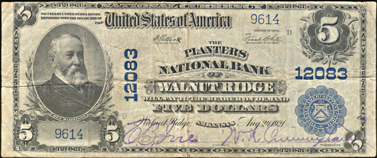 1902 $5.00. Walnut Ridge, AR Charter# 12083 Blue Seal. F.
