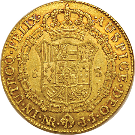 Colombia - 1807 NR JJ 8 Escudos (KM-62.1) VF details/cleaned.