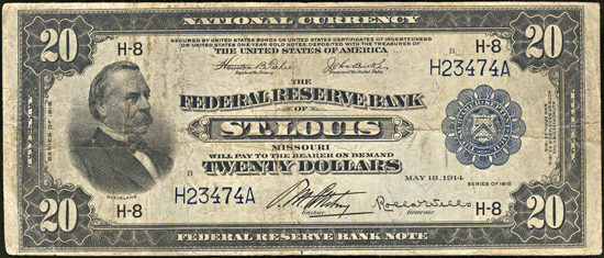 1918 $20.00 St. Louis.  F.