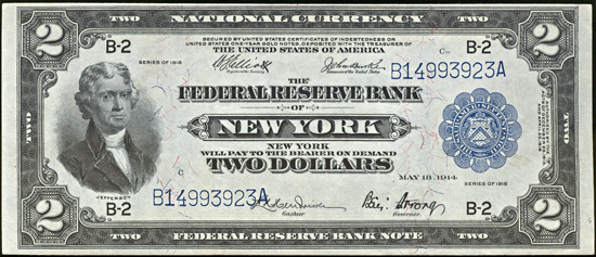 1918 $2.00 New York.  XF.