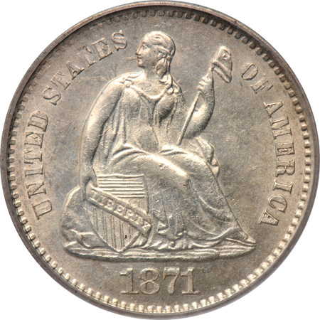 Four Liberty Seated half-dimes.