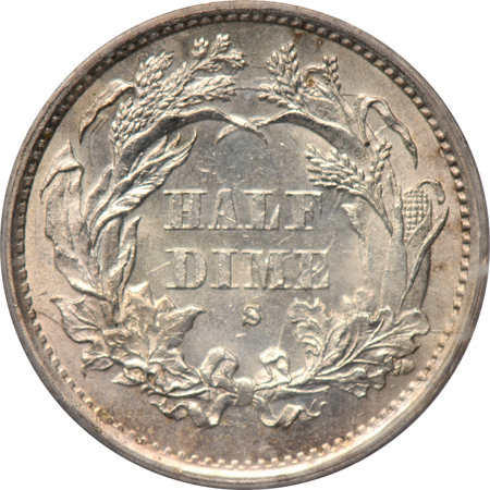 Four Liberty Seated half-dimes.