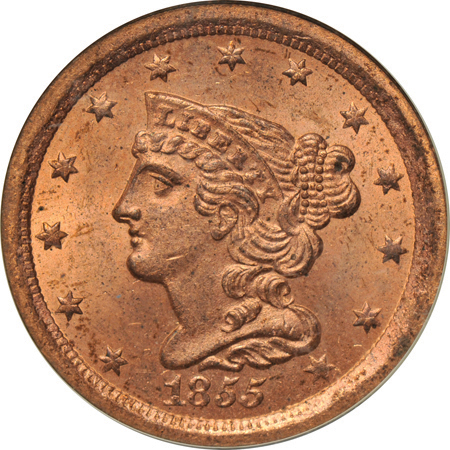 1855 PCGS MS-64RD (green label) CAC.