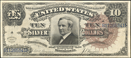 1886 $10.00.  XF.