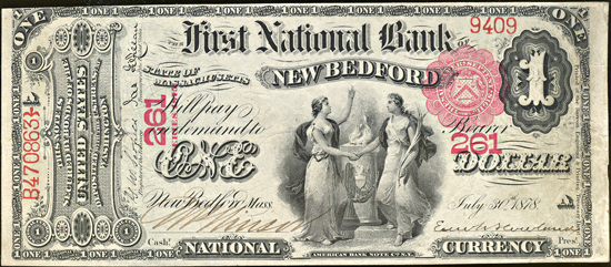 1875 $1.00. New Bedford, MA Charter# 261 Scallops. VF.