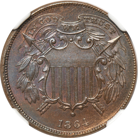 1864 Small Motto. NGC MS-65 BN.