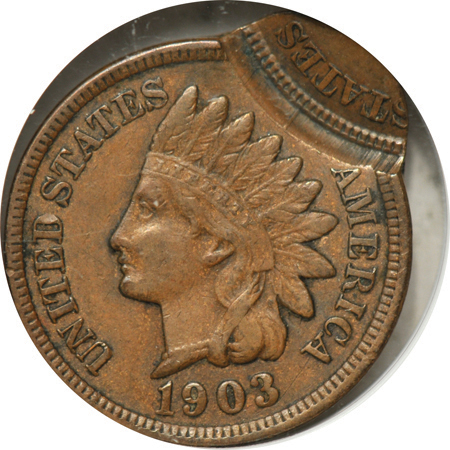 1903 "double struck" Indian cent ANACS AU-50.