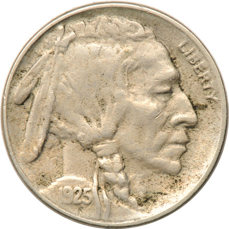 Four Buffalo nickels minted in Denver.