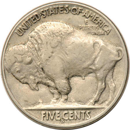 Four Buffalo nickels minted in Denver.