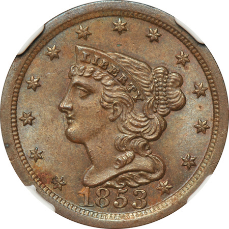 1853 (C-1) NGC MS-64+ BN CAC.