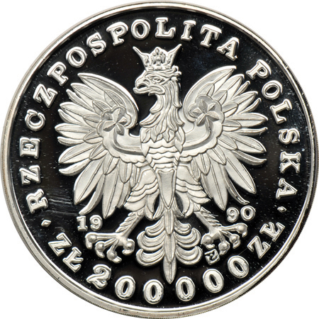 Poland - 1990 Proof Poland Silver 200,000 Zlotych (Fisher-K084), 155.5 grams.
