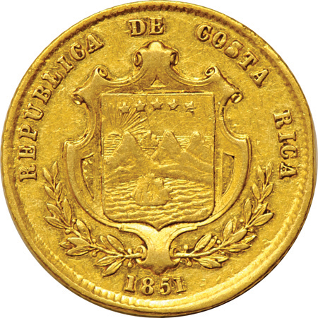Costa Rica - 1850-JB 1-escudo F, and an 1851-JB 1-escudo VF.