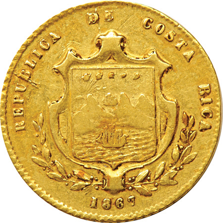 Costa Rica - 1867-GW type-1 and 1869-GW type 1 5-peso, both VF.
