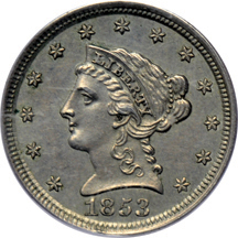 1853 cent J-150. PCGS PF-62.