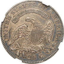 1825/4 (B-2, E Stamp) NGC AU details/stained.