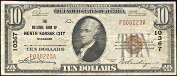 1929 $10.00. North Kansas City, MO Charter# 10367 Ty. 1. F.