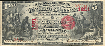 1875 $5.00. Charleston, IL Charter# 1851 Scallops. VF.